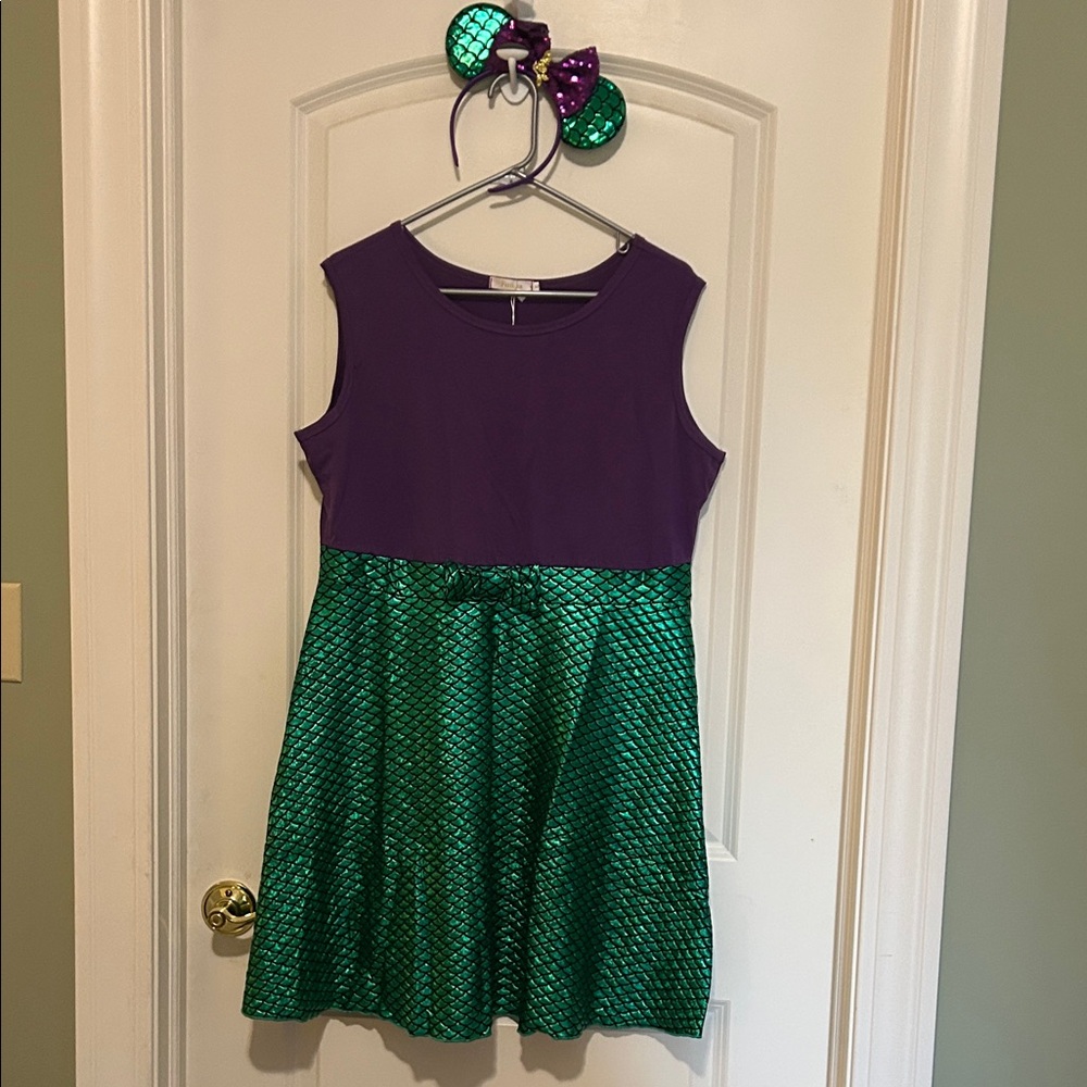 Purple and Green Kids Mermaid Dress with matching headband